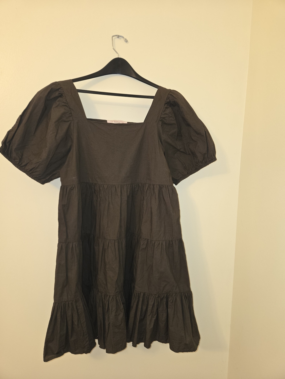 Square Neck Puff Sleeve Tiered Midi Dress — Khaki Green